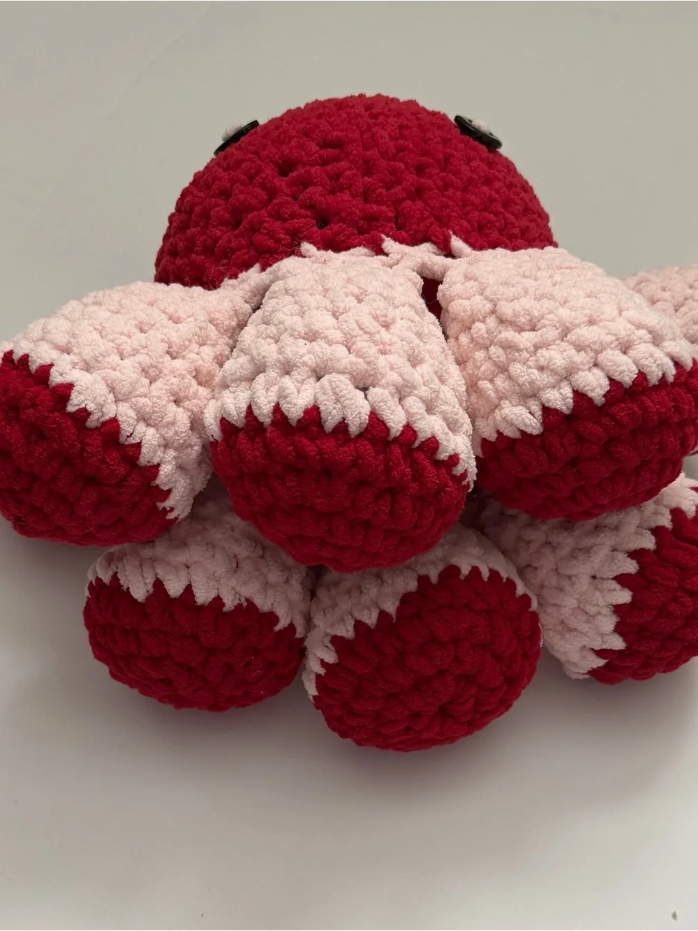 Handmade Plush Octopus - Red & light Pink Crocheted Stuffed Animal